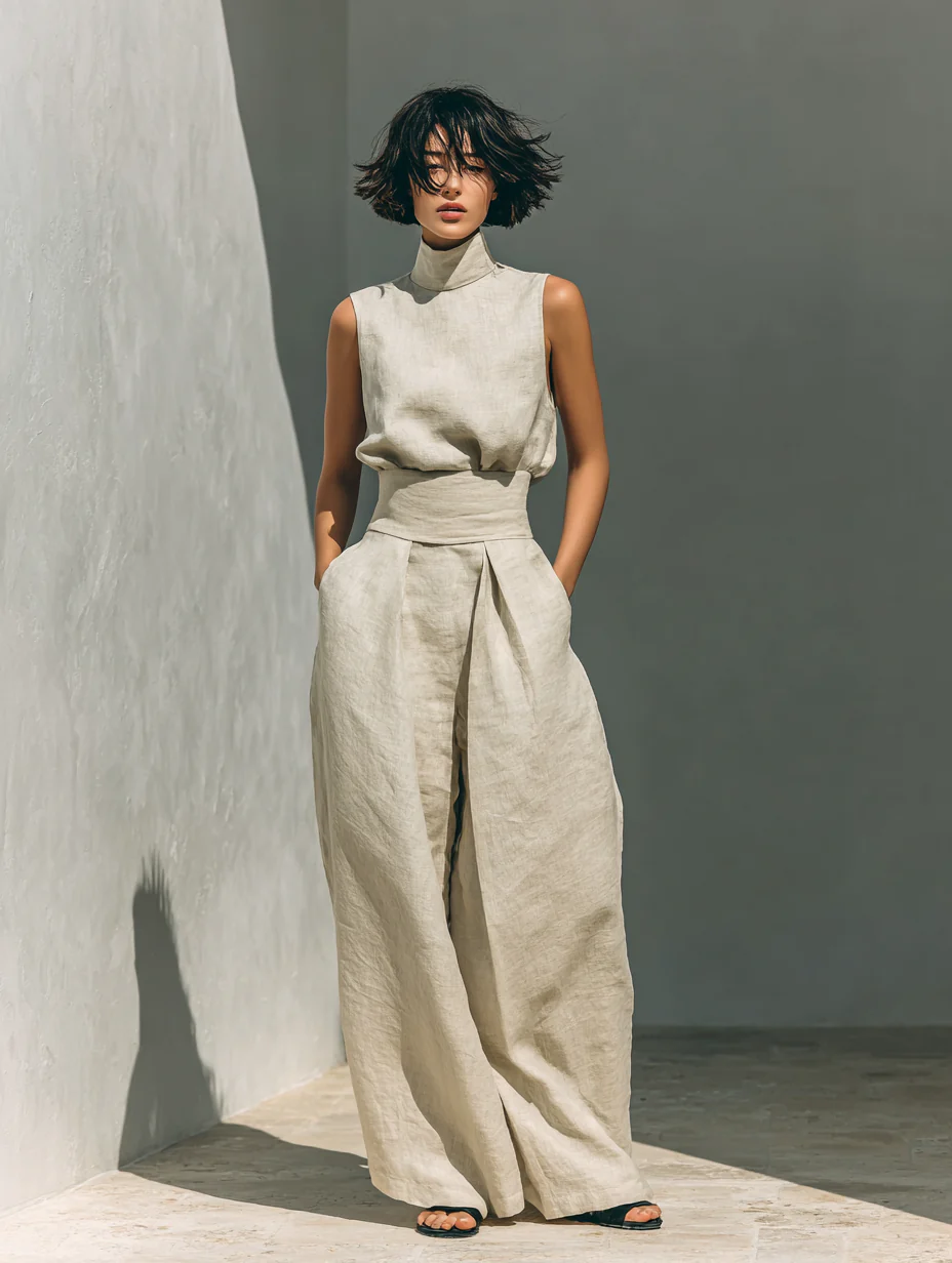 COMPLETO PANTALONI LARGHI IN COTONE DA DONNA