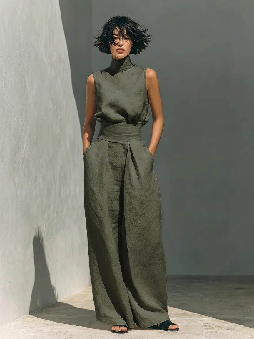 COMPLETO PANTALONI LARGHI IN COTONE DA DONNA