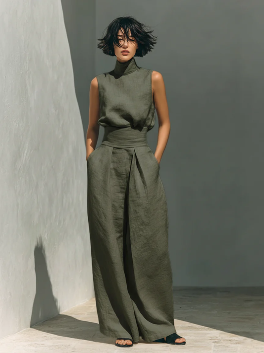 COMPLETO PANTALONI LARGHI IN COTONE DA DONNA